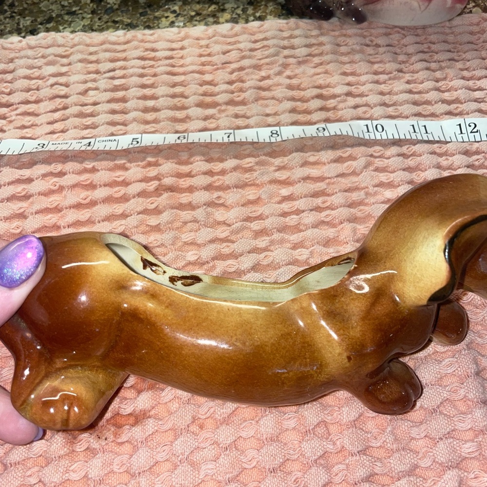 Ceramic Brown Dachshund wiener dog 1940s 1950s planter Figurine - Picture 2 of 4